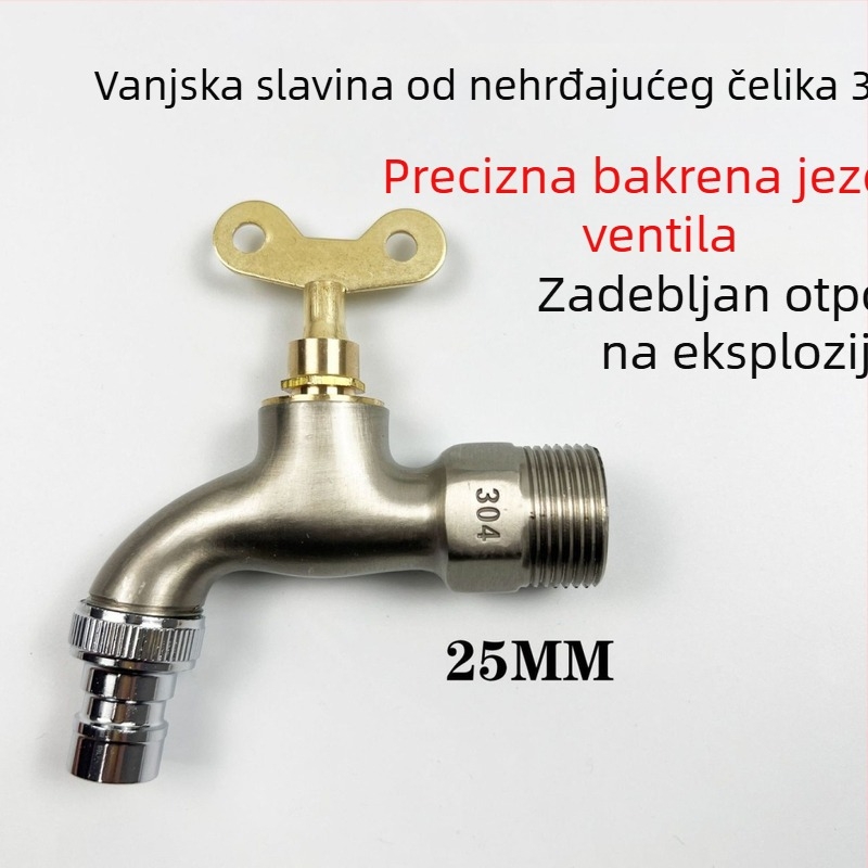 Kran od 304 nehrđajućeg čelika s ključem – zidna vanjska slavina za hladnu vodu, za mop sudoperu i perilicu