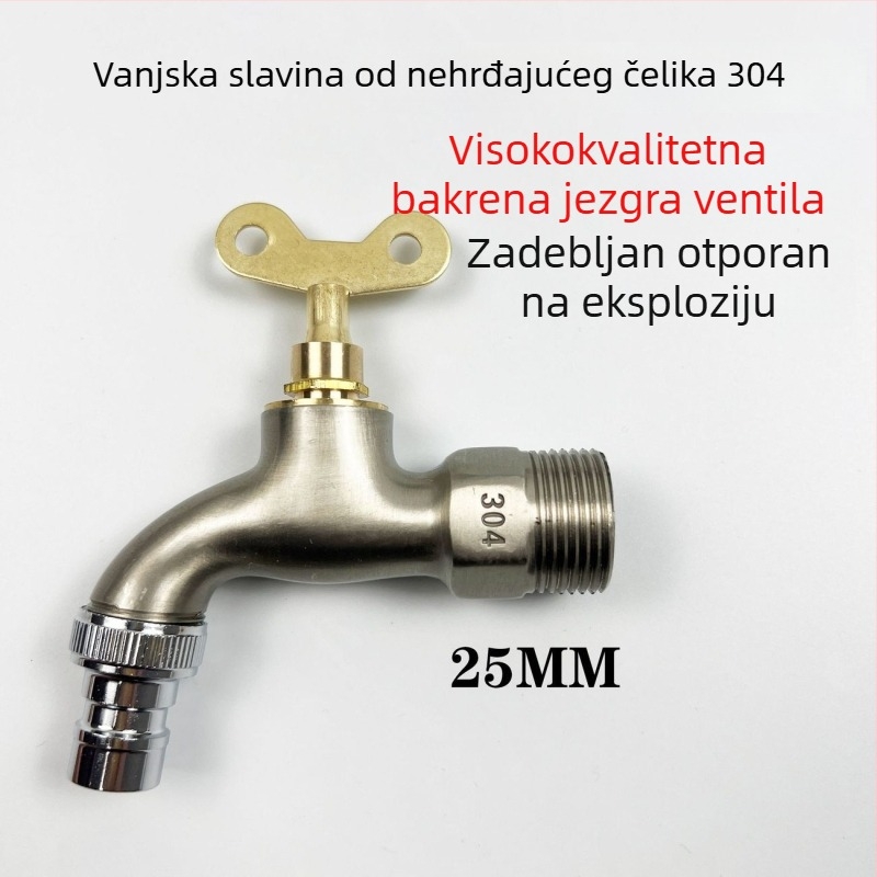 Kran od 304 nehrđajućeg čelika s ključem – zidna vanjska slavina za hladnu vodu, za mop sudoperu i perilicu