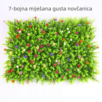 Umjetna stijena s biljem i travnjakom, zid od plastičnih cvjetova, vanjska pozadina s travom za dekor, vrlo realističan izgled.