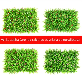 Umjetna stijena s biljem i travnjakom, zid od plastičnih cvjetova, vanjska pozadina s travom za dekor, vrlo realističan izgled.