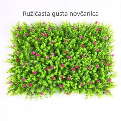 Umjetna stijena s biljem i travnjakom, zid od plastičnih cvjetova, vanjska pozadina s travom za dekor, vrlo realističan izgled.