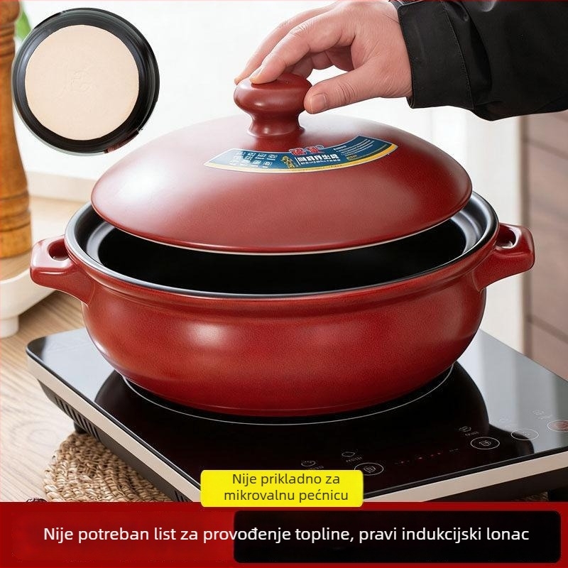 Keramička posuda za kuhanje gulaša i juha; kompatibilna s indukcijom, električnom keramičkom pločom i plinskim štednjakom; otporna na visoke temperature; kapacitet 3,1–5 L