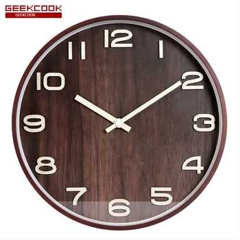Drveni minimalistički okrugli zidni sat, 35 cm, elegantni brojevi, retro kineski stil