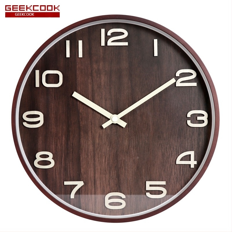 Drveni minimalistički okrugli zidni sat, 35 cm, elegantni brojevi, retro kineski stil