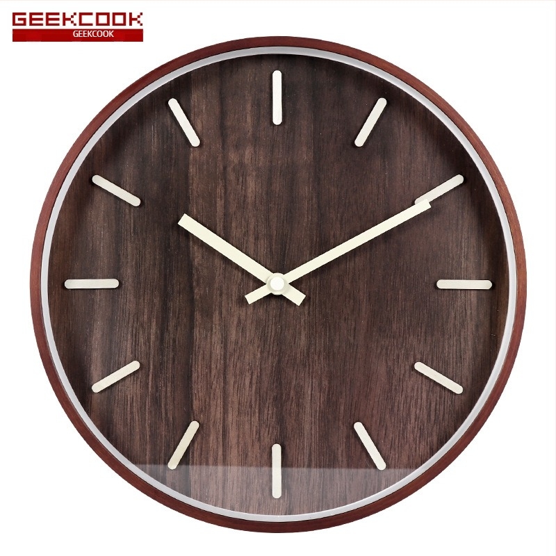 Drveni minimalistički okrugli zidni sat, 35 cm, elegantni brojevi, retro kineski stil