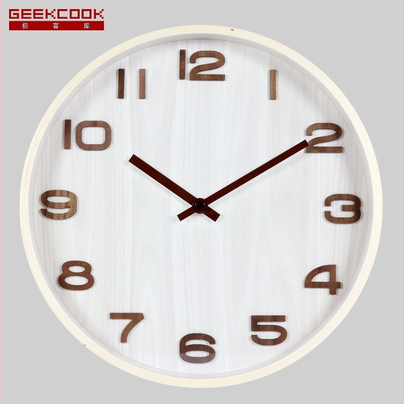 Drveni minimalistički okrugli zidni sat, 35 cm, elegantni brojevi, retro kineski stil