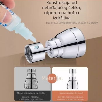 Proširivač kuhinjske slavine, od nehrđajućeg čelika 304, zaštita od prskanja, univerzalni okretni spojnik za slavine s tri funkcije