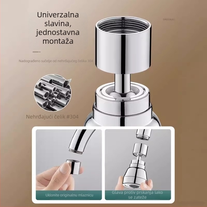 Proširivač kuhinjske slavine, od nehrđajućeg čelika 304, zaštita od prskanja, univerzalni okretni spojnik za slavine s tri funkcije