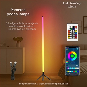 Stojeća podna lampa s Bluetooth RGB ambijentalnim osvjetljenjem, kutna USB lampa, upravljanje aplikacijom, za dnevni boravak i spavaću sobu, graffiti stil