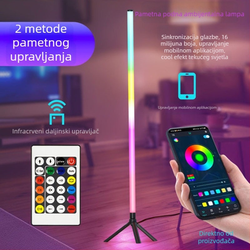 Stojeća podna lampa s Bluetooth RGB ambijentalnim osvjetljenjem, kutna USB lampa, upravljanje aplikacijom, za dnevni boravak i spavaću sobu, graffiti stil