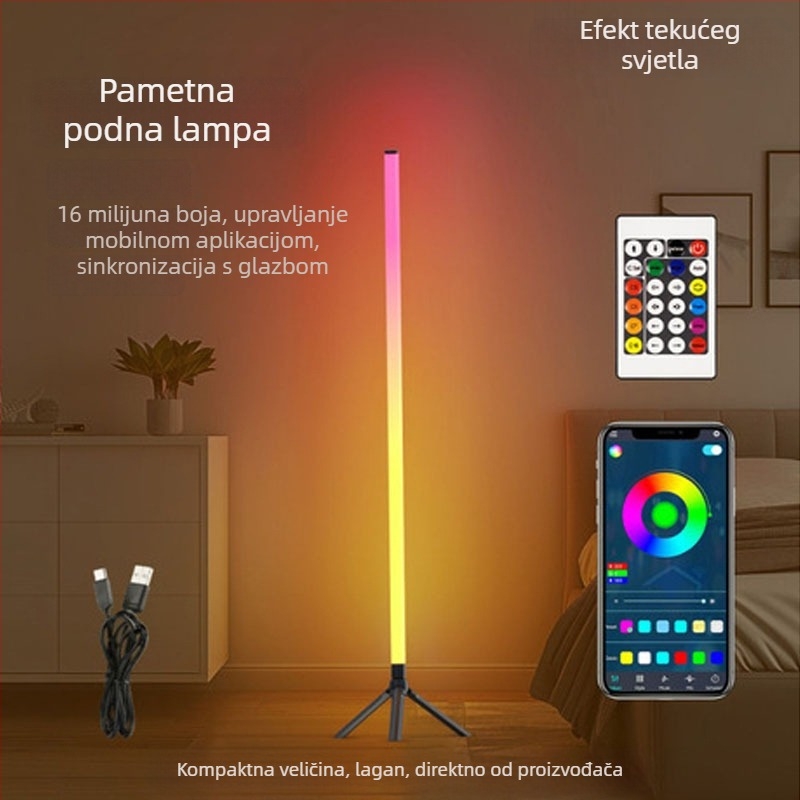 Stojeća podna lampa s Bluetooth RGB ambijentalnim osvjetljenjem, kutna USB lampa, upravljanje aplikacijom, za dnevni boravak i spavaću sobu, graffiti stil