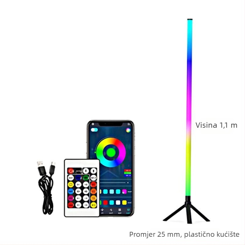 Stojeća podna lampa s Bluetooth RGB ambijentalnim osvjetljenjem, kutna USB lampa, upravljanje aplikacijom, za dnevni boravak i spavaću sobu, graffiti stil