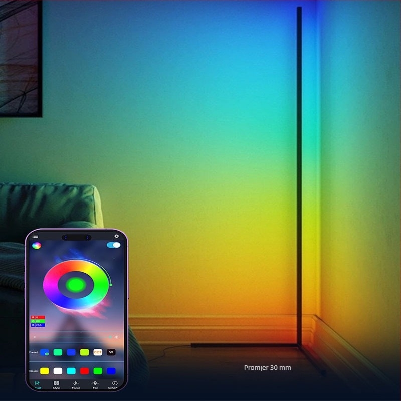 Stojeća podna lampa s Bluetooth RGB ambijentalnim osvjetljenjem, kutna USB lampa, upravljanje aplikacijom, za dnevni boravak i spavaću sobu, graffiti stil