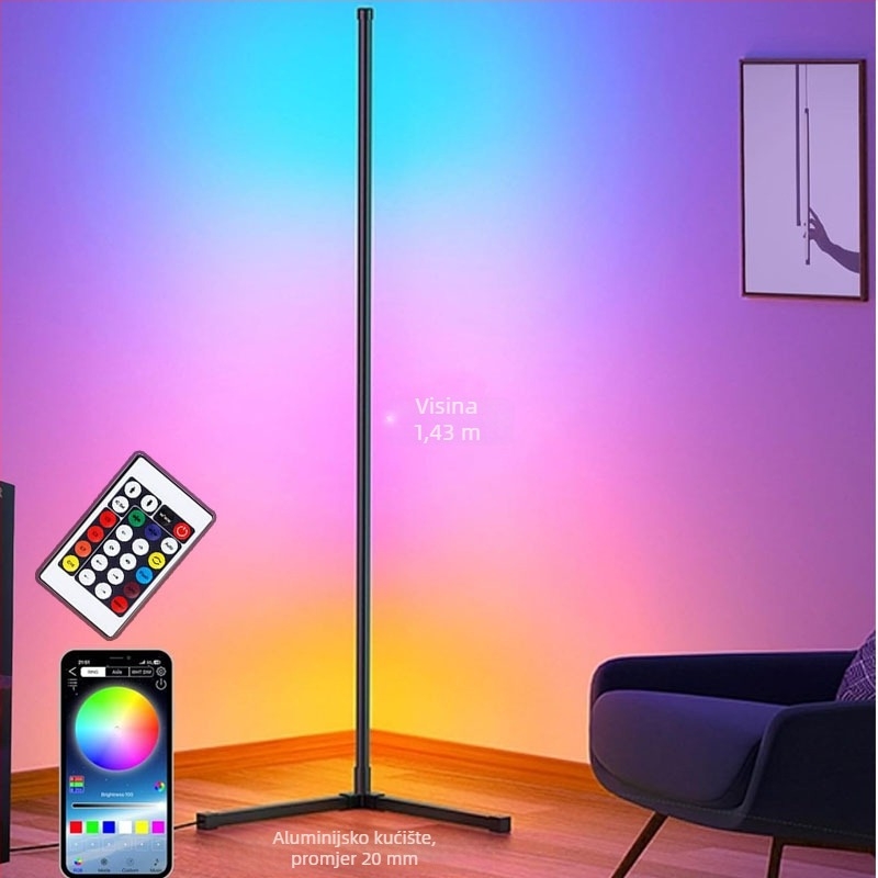 Stojeća podna lampa s Bluetooth RGB ambijentalnim osvjetljenjem, kutna USB lampa, upravljanje aplikacijom, za dnevni boravak i spavaću sobu, graffiti stil