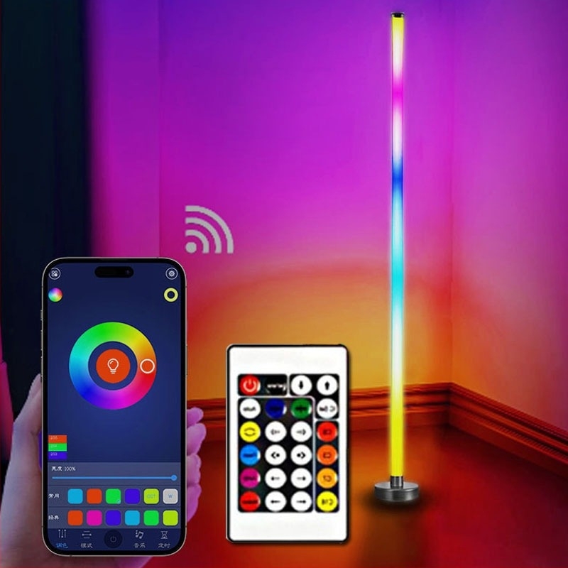 Stojeća podna lampa s Bluetooth RGB ambijentalnim osvjetljenjem, kutna USB lampa, upravljanje aplikacijom, za dnevni boravak i spavaću sobu, graffiti stil