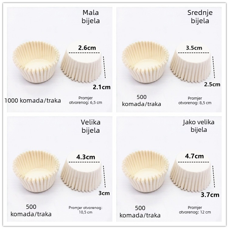 Papirne podloške za torte i baze za tartove kolače, muffine i čaše za tijesto; velike, srednje i male veličine; otporne podloge za pečenje na ulje; čašice s jagodama