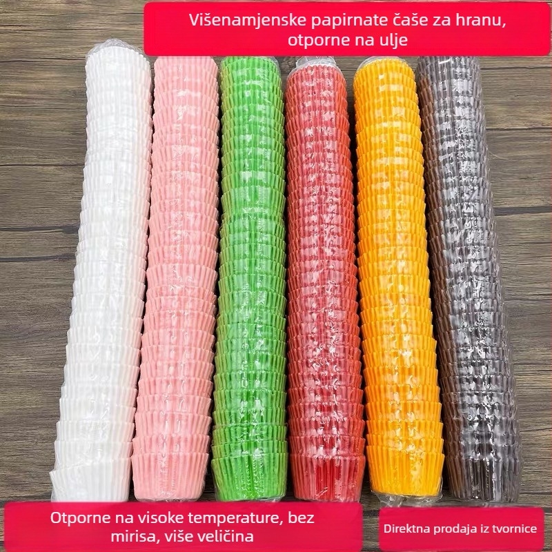 Papirne podloške za torte i baze za tartove kolače, muffine i čaše za tijesto; velike, srednje i male veličine; otporne podloge za pečenje na ulje; čašice s jagodama