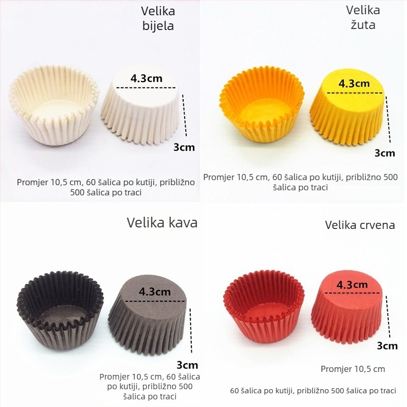 Papirne podloške za torte i baze za tartove kolače, muffine i čaše za tijesto; velike, srednje i male veličine; otporne podloge za pečenje na ulje; čašice s jagodama