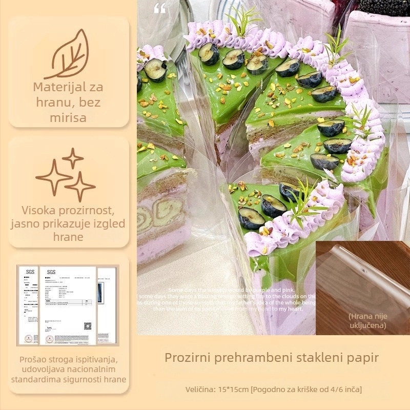 Tiramisu torta omotač s prozirnim papirom za pečenje i PE premazanim podlogama za slastice