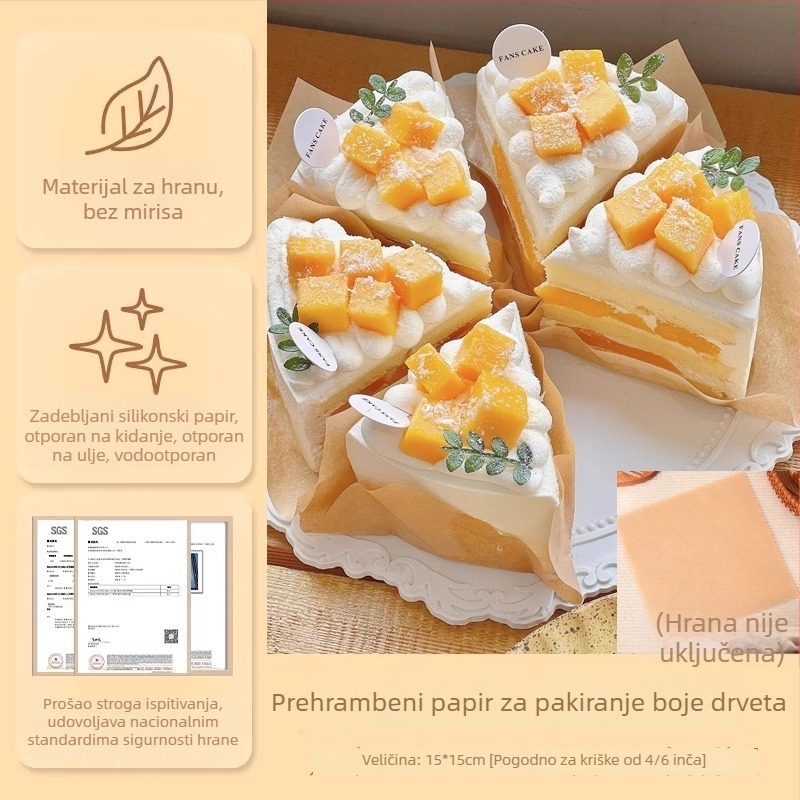 Tiramisu torta omotač s prozirnim papirom za pečenje i PE premazanim podlogama za slastice