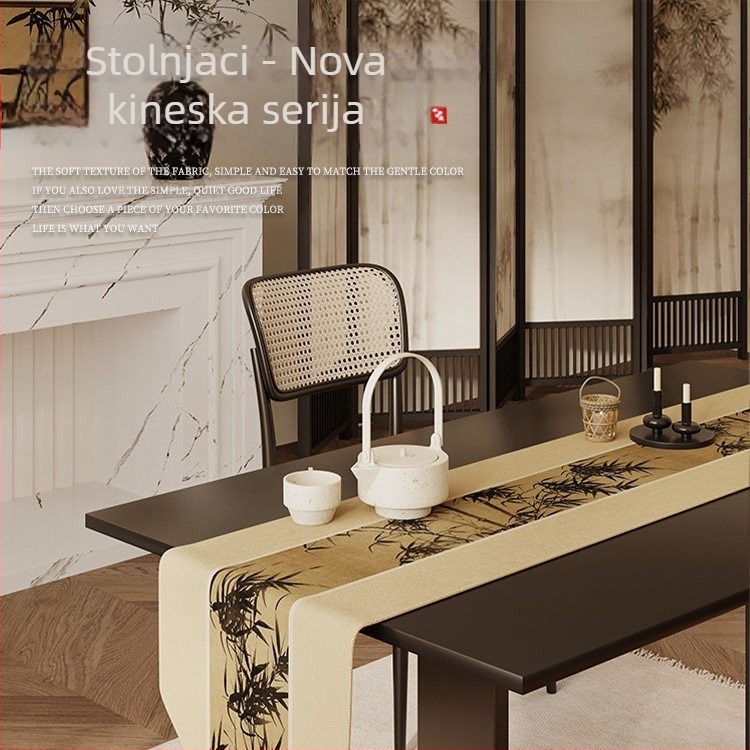 Novi kinesko-zen stil stolni runner – dugački runner za blagovaonu, stol za kavu i bočni ormarić, vodootporna zaštita stola