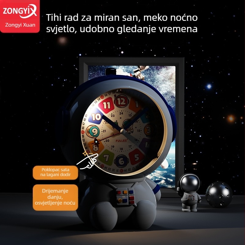 Nova astronautska budilica za učenike — stolni analogni sat, dekorativni crtani stil, baterijsko napajanje, snažan alarm