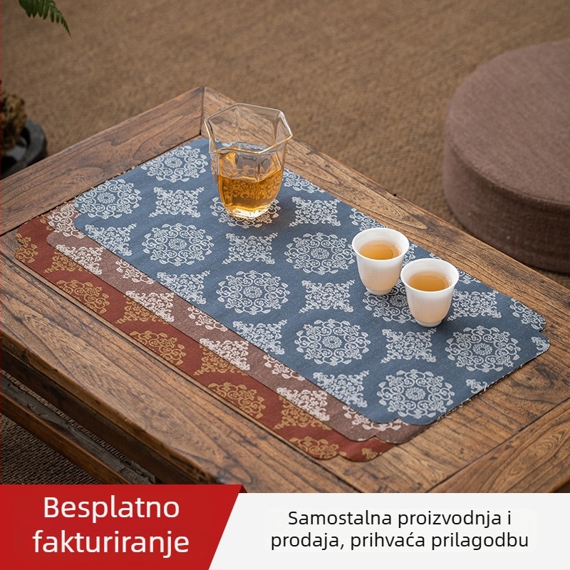 Kineski stil brokatna podloga za čajnu ceremoniju, zen-inspirirani luksuzni tekstilni runner za stol, čajna podloga, suha podloga i dodatak Kung Fu čaj set