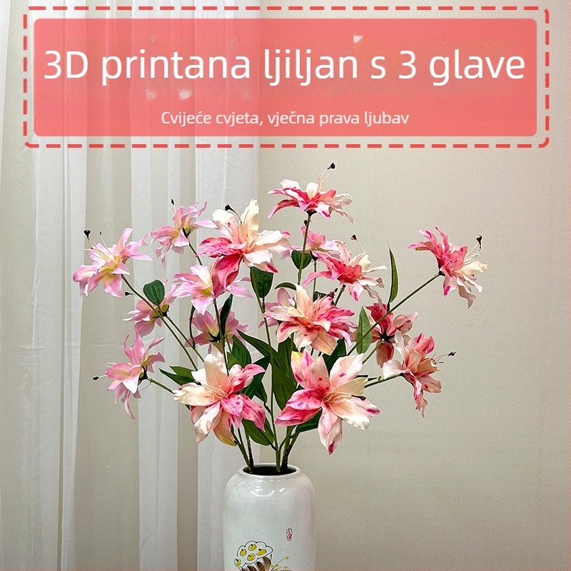 3D ispisani svilen ljiljani s tri glave, dekor za svadbenu dvoranu, prolaz i rekviziti za fotografije