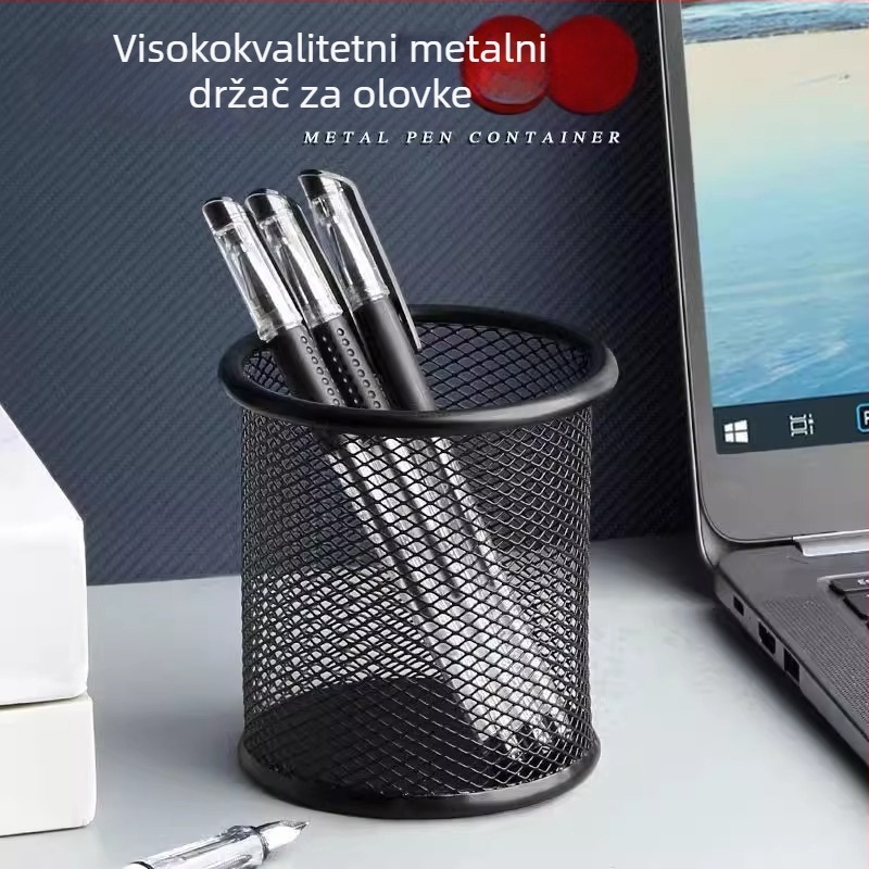 Okrugli metalni držač za olovke s mrežastim dizajnom, za školski stol, multifunkcionalan, kreativno i minimalističko, matno prozirna kutija za pohranu