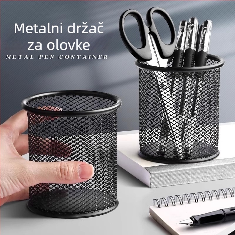 Okrugli metalni držač za olovke s mrežastim dizajnom, za školski stol, multifunkcionalan, kreativno i minimalističko, matno prozirna kutija za pohranu