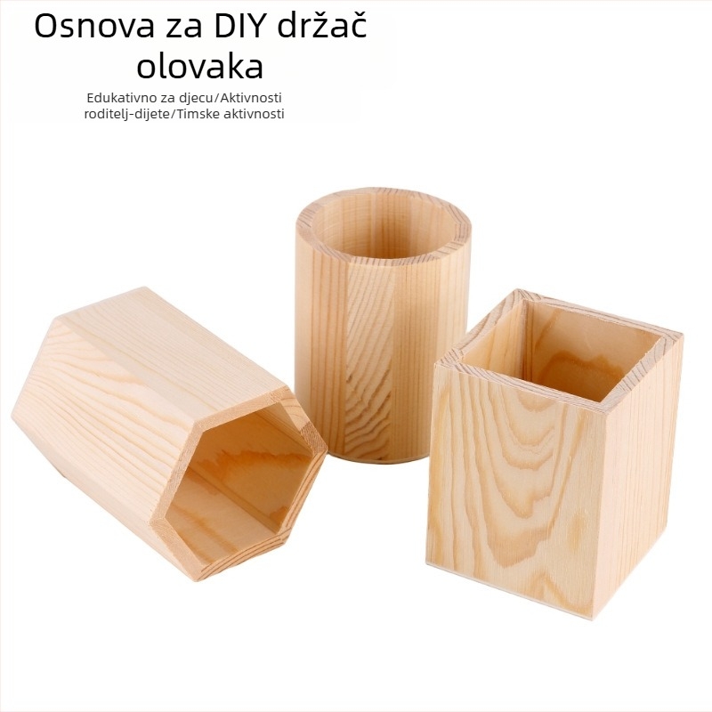 Držač za olovke od borova drveta, kružni oblik; šesterokutni držač od masivnog drveta; ručno izrađen držač za DIY; drvena kalupa za DIY glina pahulja snijega, ultralagana glina