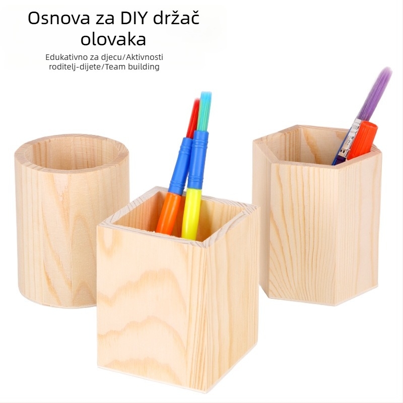 Držač za olovke od borova drveta, kružni oblik; šesterokutni držač od masivnog drveta; ručno izrađen držač za DIY; drvena kalupa za DIY glina pahulja snijega, ultralagana glina