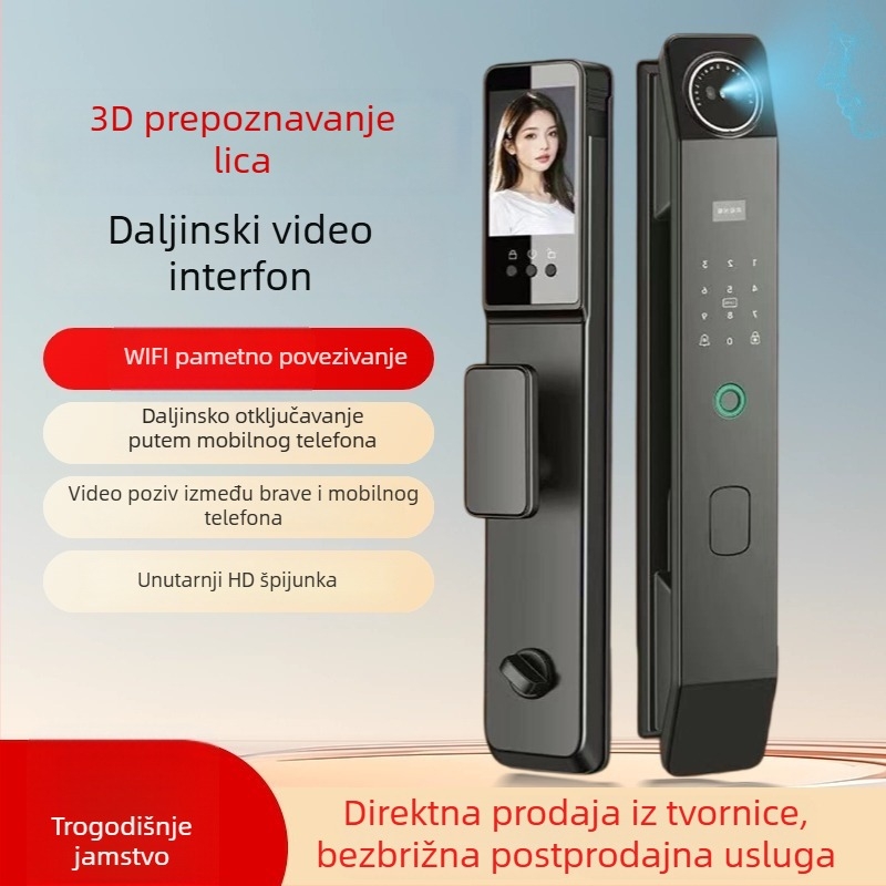 Pametna brava za vrata s 3D prepoznavanjem lica, otiskom prsta i lozinkom za kućnu uporabu