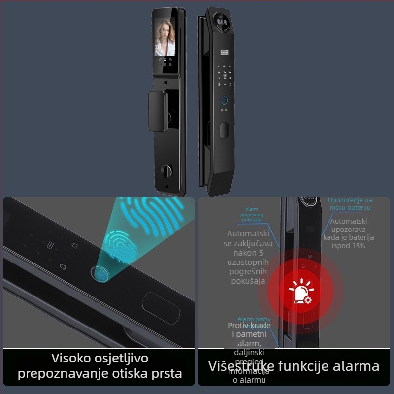 Pametna brava za vrata s 3D prepoznavanjem lica, otiskom prsta i lozinkom za kućnu uporabu