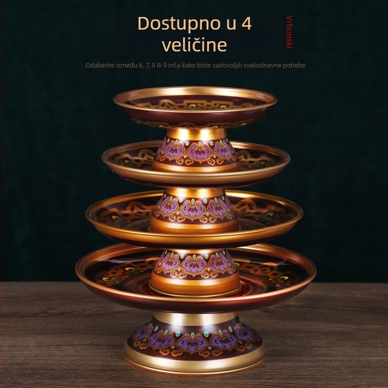 Pladanj od legure za voće za Buddha ponude, s motivom lotosa, Guanyin i Boga bogatstva