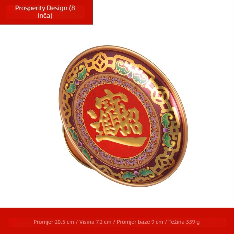 Pladanj od legure za voće za Buddha ponude, s motivom lotosa, Guanyin i Boga bogatstva
