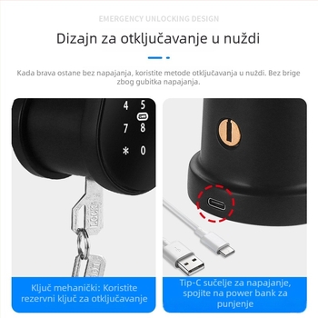 Pametna brava za ulazna vrata stana s trostrukim šipkama, sfernim senzorom otiska prsta i zaključavanjem lozinkom za drvena vrata