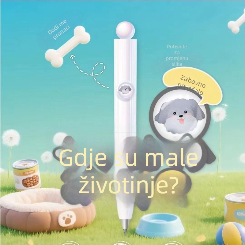 Heshuo 815 gel olovka s klipom i povećalom, motiv životinja, crna, 0,5 mm