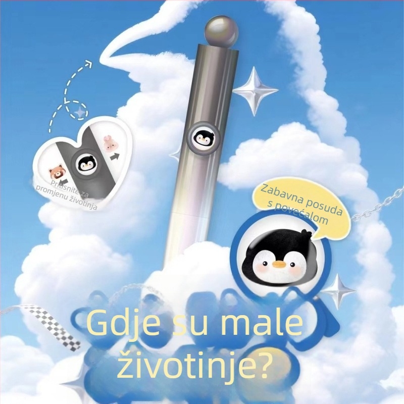 Heshuo 815 gel olovka s klipom i povećalom, motiv životinja, crna, 0,5 mm