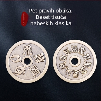 Taoistički privjesak s dijagramom pet planina i bakrenom novčićem, ogrlica s privjeskom za ključ autom, retro muški nakit