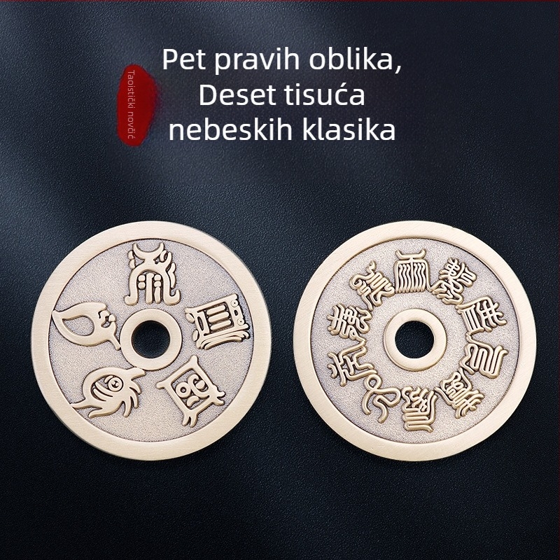 Taoistički privjesak s dijagramom pet planina i bakrenom novčićem, ogrlica s privjeskom za ključ autom, retro muški nakit