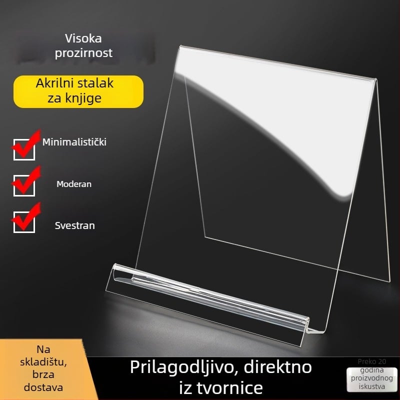 Prozirni akrilni držač knjiga i izložbeni stalak za knjižnice i knjižare; pogodan za slikovnice i mobilne telefone; stalak za prijenos uživo