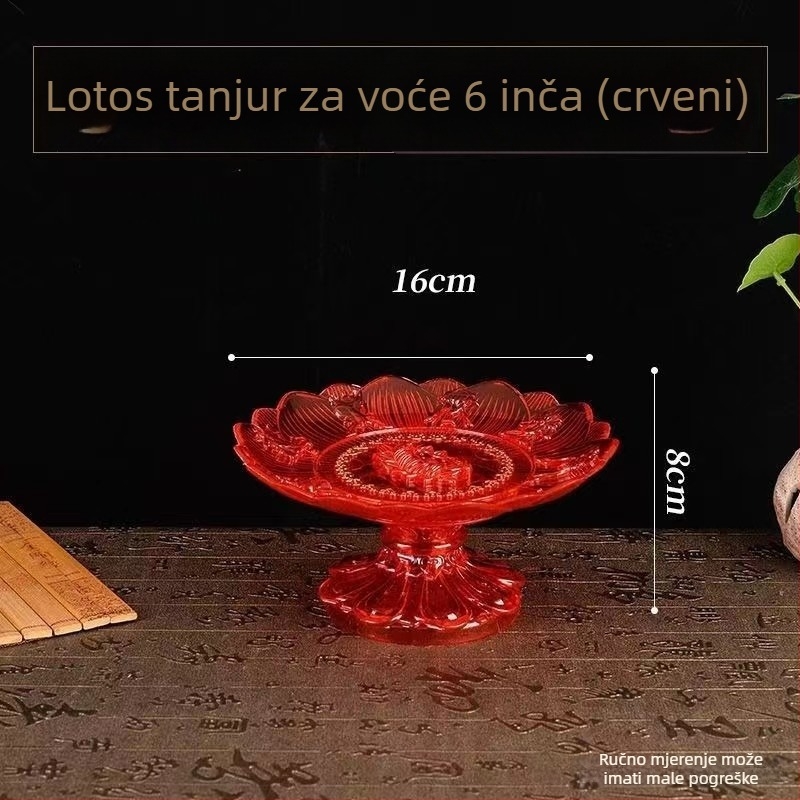 Crveni lotosov poslužavnik za kućni oltar, prozirni plastični tanjur za voće