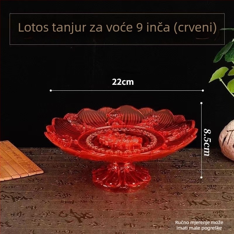 Crveni lotosov poslužavnik za kućni oltar, prozirni plastični tanjur za voće