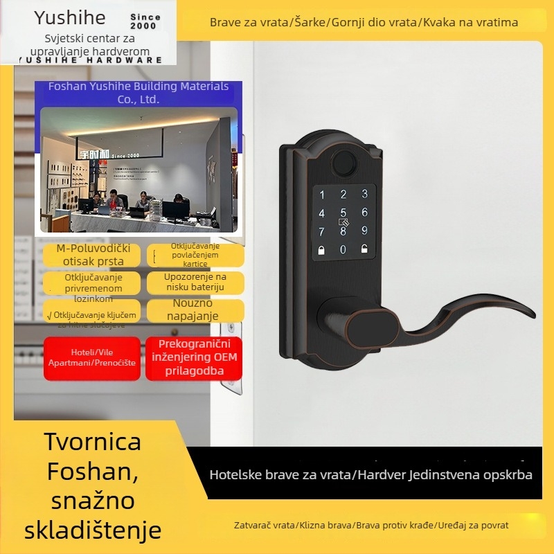 Pametna brava za drvena vrata s čitačem otiska prsta i karticom, digitalna grafička tipkovnica s graffiti stilom, jednostruka brava; pogodna za vile i hotele