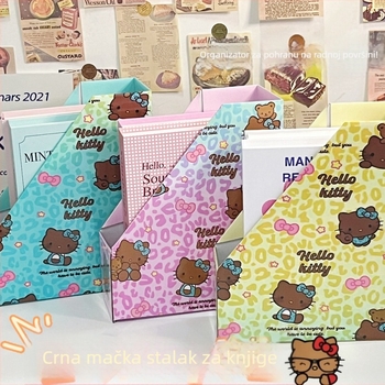 Crna kožna mačja karikatura – držač za knjige, stolni organizator i dosje za dokumente