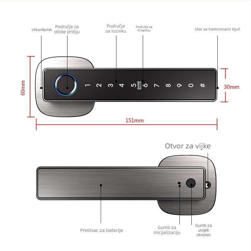 Pametna elektronička brava s lozinkom i otiskom prsta za drvena vrata