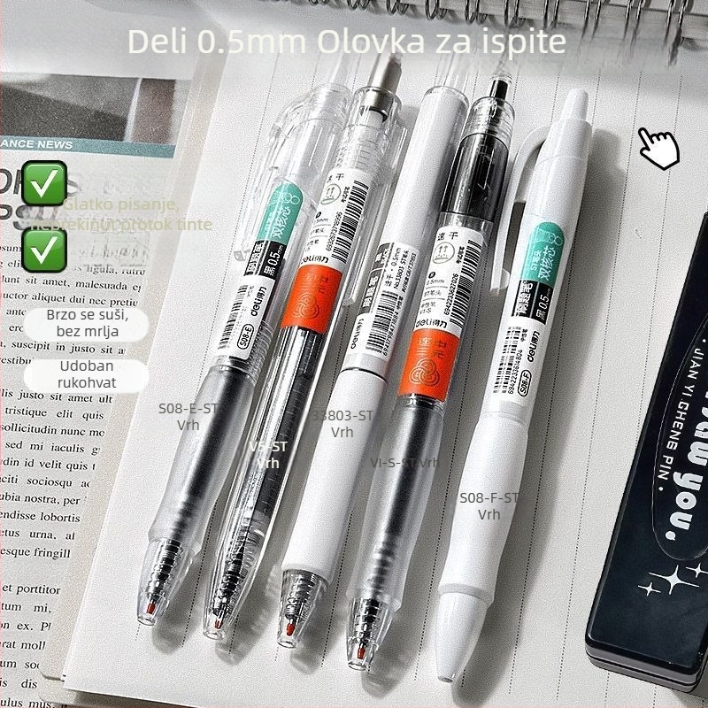 Deli gel olovka s ST vrhom, brzo sušeća crna, za vježbe i ispite učenika srednje škole i gimnazije