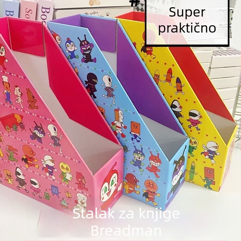 Anpanman ručno crtani stil držača za knjige za stol, kutija za pohranu, stolna knjižnica, papirnati fascikl, slatki crtani motiv