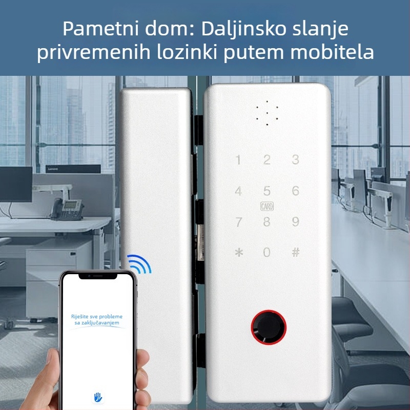 Pametna brava za uredska vrata s otiskom prsta, staklena vrata, bez žica, s okvirom ili bez njega, elektronički kombinacijski zaključak s daljinskim upravljanjem
